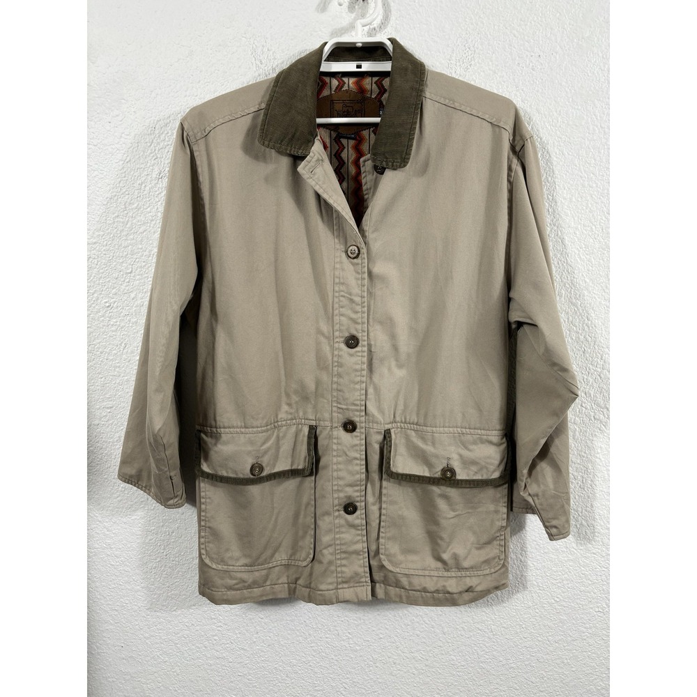 Vintage Woolrich Jacket Womens Medium Tan Corduroy Collar Aztec Lined Field 90s